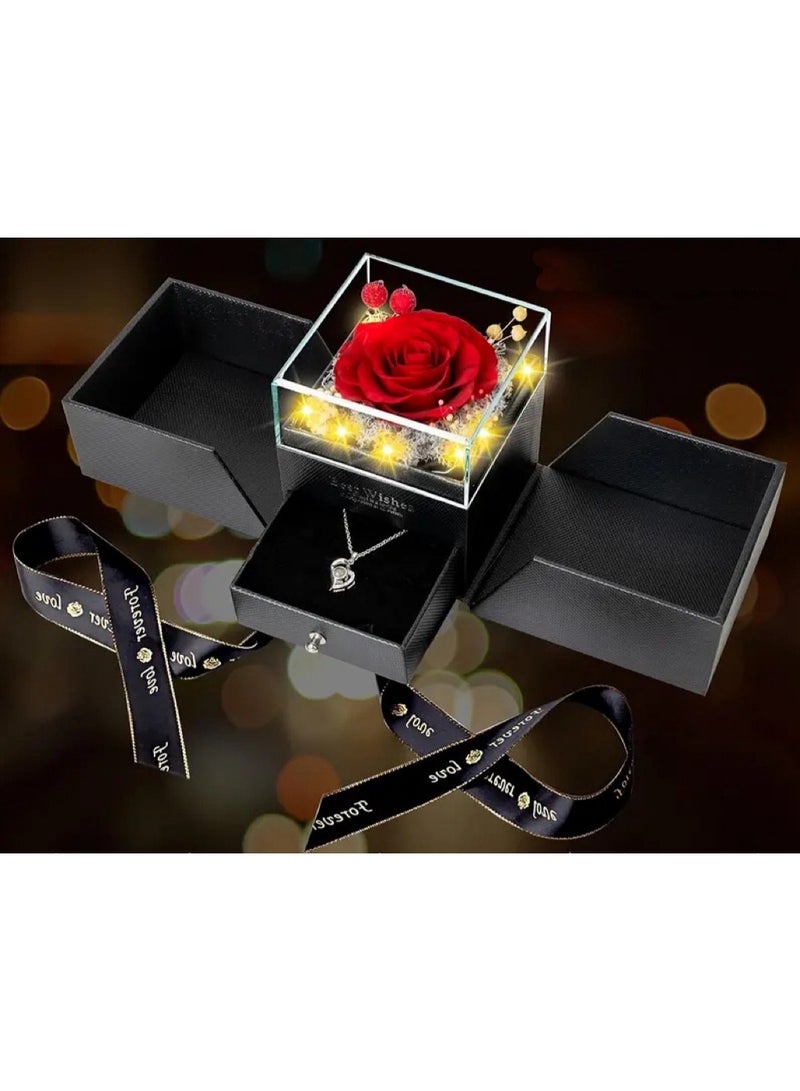 قلادة وردة حمراء حقيقية محفوظة على شكل قلب مع عبارة "أحبك" - هدية أبدية عاطفية لعيد الحب ويوم الأم والكريسماس والذكرى السنوية للنساء، الزوجة، الأم، الحبيبة، الجدة - Image 5