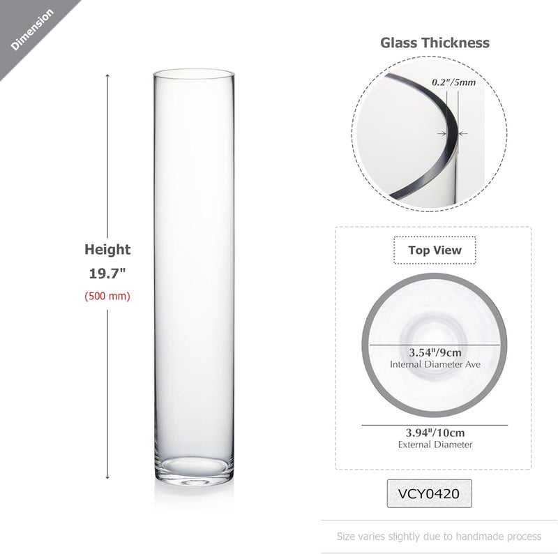 WGVI Cylinder Vase, 4" W x 20" H, Floral Container, Glass Candle Holder Centerpiece Planter Terrarium for Wedding Party Event, Home Office Decor, Clear, 1 Piece - Image 1