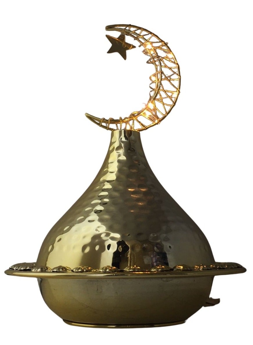 Ramadan Decorative Light - Date Tray on a Golden Metal Base with Crescent and Star Cover