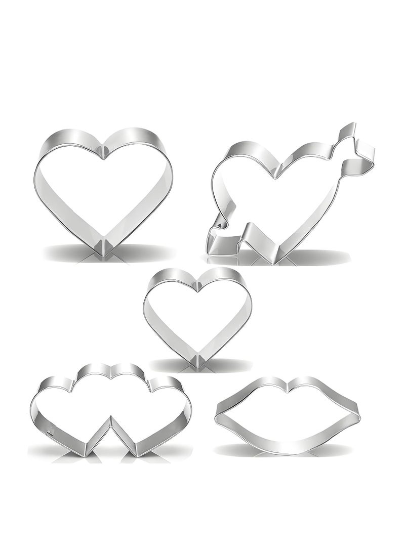 XGAKWD Valentine's Day Heart Cookie Cutter Set - 5 Piece Valentine Cookie Cutters - Heart, Lips, Heart with Arrow, Double Heart - Image 1