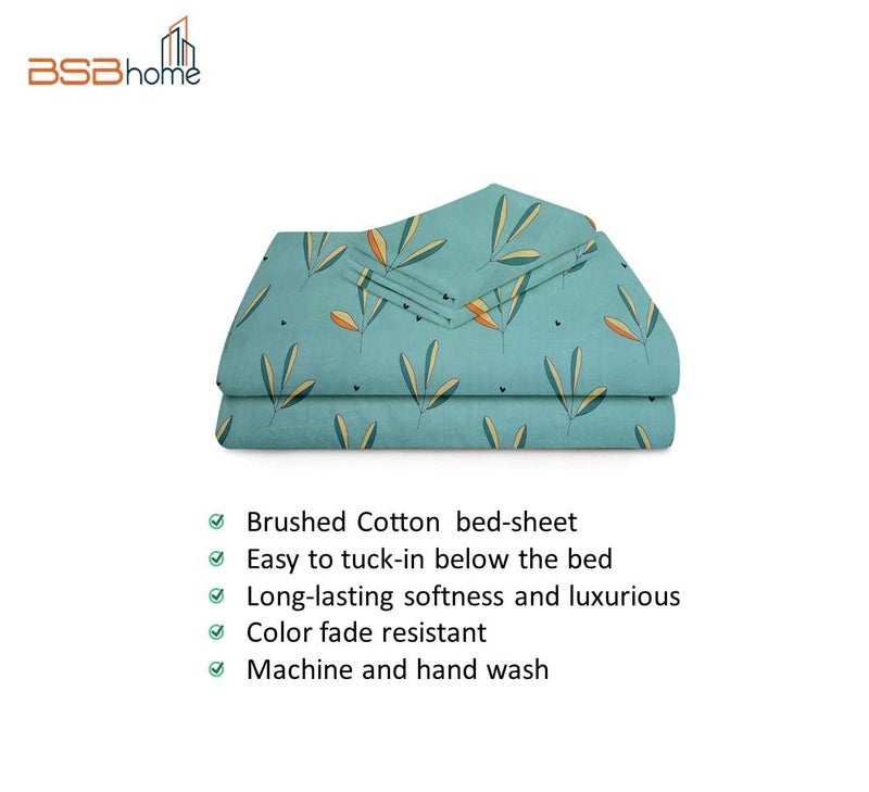 BSB HOME بي إس بي هوم 180 TC ميكروفايبر قطن جليدي أخضر نعناعي ملاءة سرير مفرد مع غطاء وسادة بحجم كينغ - ملاءة سرير للكنبة والديوان 60 x 90 بوصة - Image 3