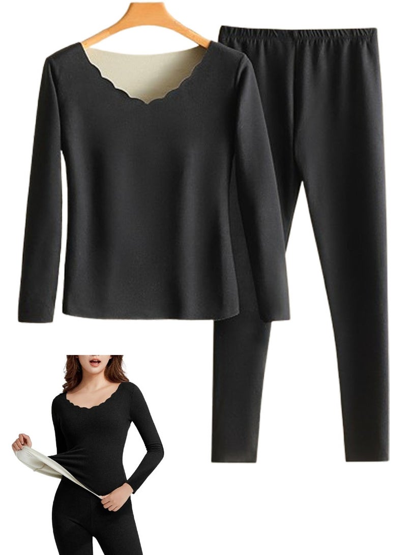 VUCATIN Thermal Underwear For Women Long Johns For Women Thermal Sets Long Johns Long Sleeve Base Layer Pajama Top And Leggings Set Winter Cold Weather (Black) - Image 1