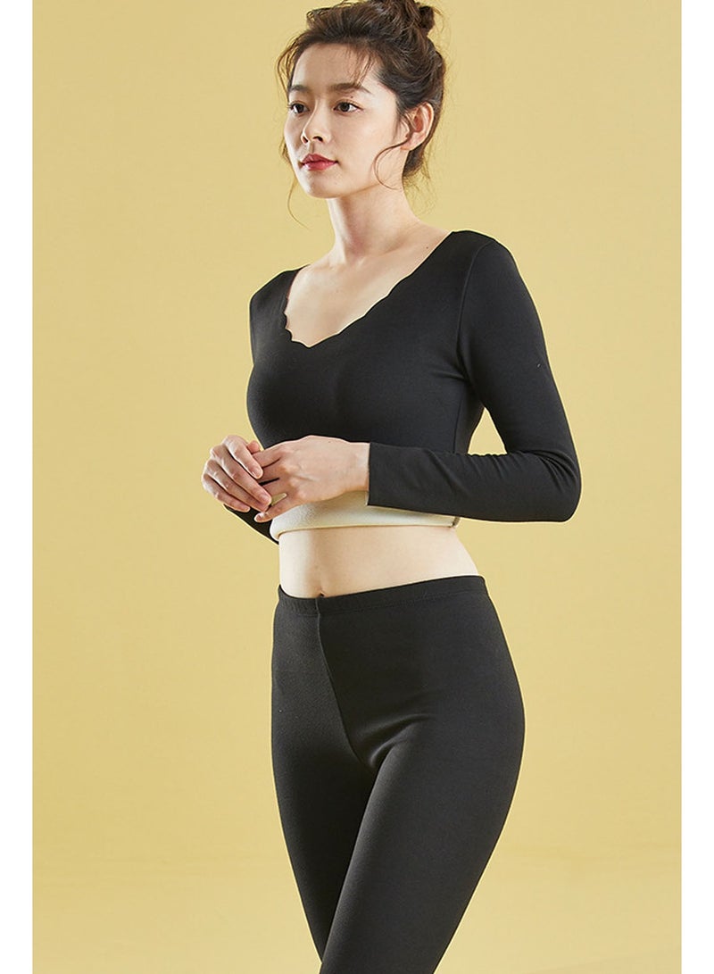 VUCATIN Thermal Underwear For Women Long Johns For Women Thermal Sets Long Johns Long Sleeve Base Layer Pajama Top And Leggings Set Winter Cold Weather (Black) - Image 4