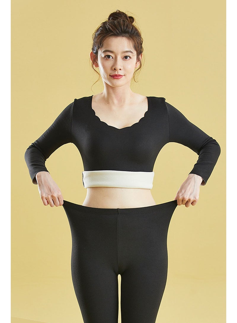 VUCATIN Thermal Underwear For Women Long Johns For Women Thermal Sets Long Johns Long Sleeve Base Layer Pajama Top And Leggings Set Winter Cold Weather (Black) - Image 3
