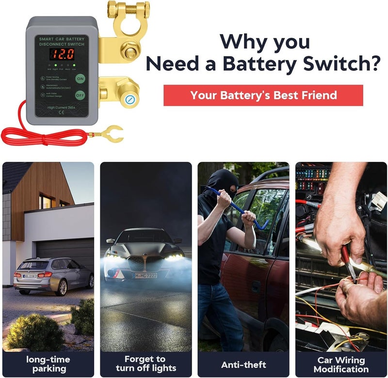 كاست ويف مفتاح إيقاف تشغيل بطارية السيارة عن بعد بجهد 12 فولت مع مؤشر LED - مفتاح ذكي لقطع الطاقة عند انخفاض الجهد، مناسب للسيارات والشاحنات والمنازل المتنقلة والدراجات النارية والقوارب - يوفر أمانًا للبطارية ضد السرقة ويسمح بقطع الطاقة عن بعد. - Image 2