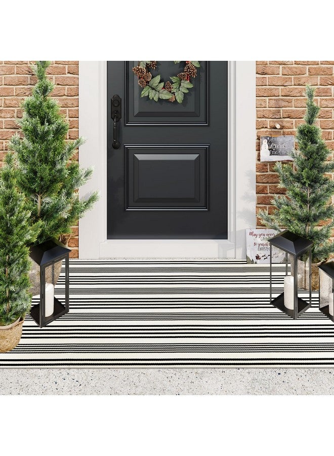 LEEVAN Black and White Striped Outdoor Rug, 3’x5’ Cotton Modern Front Porch Door Mat Hand-Woven Reversible Patio Rug Washable Layered Doorway Carpet for Farmhouse/Kitchen/Living Room - Image 5