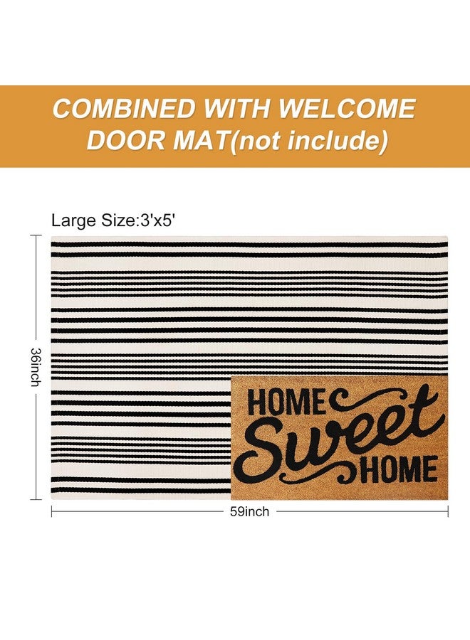 LEEVAN Black and White Striped Outdoor Rug, 3’x5’ Cotton Modern Front Porch Door Mat Hand-Woven Reversible Patio Rug Washable Layered Doorway Carpet for Farmhouse/Kitchen/Living Room - Image 4
