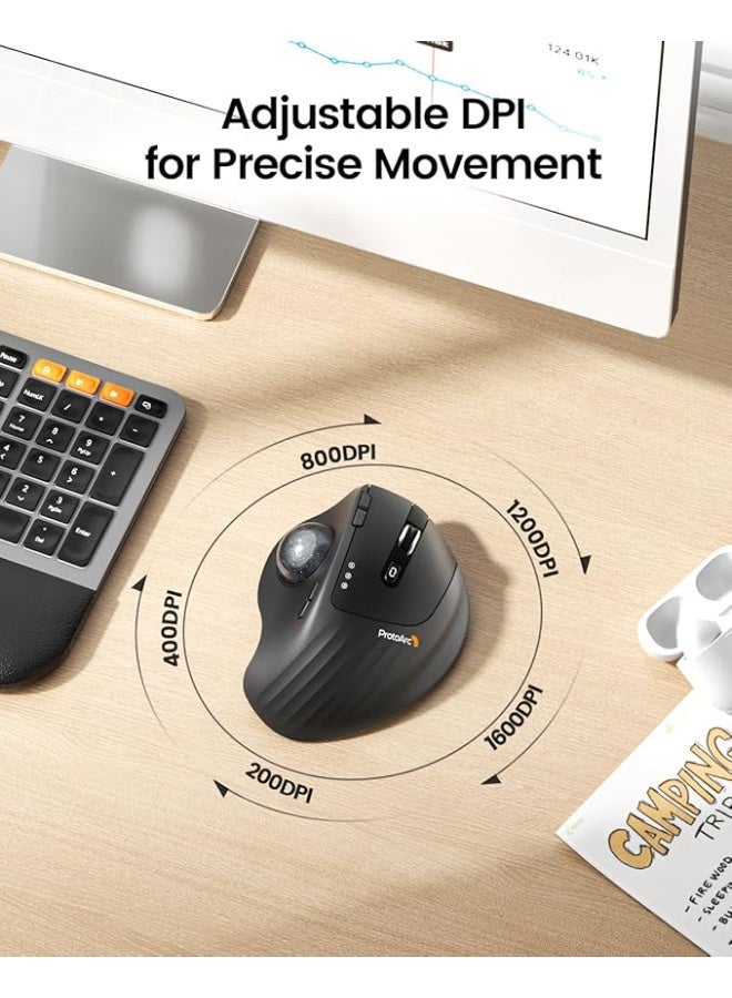 ProtoArc ماوس مريحة لليد طراز EM01 NL مع كرة تتبع من بروتو ارك - لون رمادي - Image 5