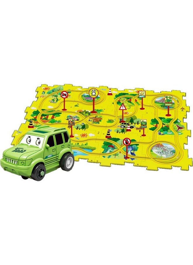 PowerTRC PowerTRC Puzzle Track Car Playset, 25 Pcs Puzzle Racer Kids Car Track Set, Toys for Boys 3-5, Floor Puzzle Adventure Track Set, Car Set for Boys 3-5 Toddler Toy Gift (Safari Theme)  - Image 1