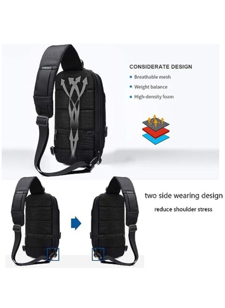 OZUKO - Anti Theft Sling Bag Shoulder Crossbody Backpack Waterproof Chest Bag with USB Charging Port Lightweight Casual Daypack - Image 1