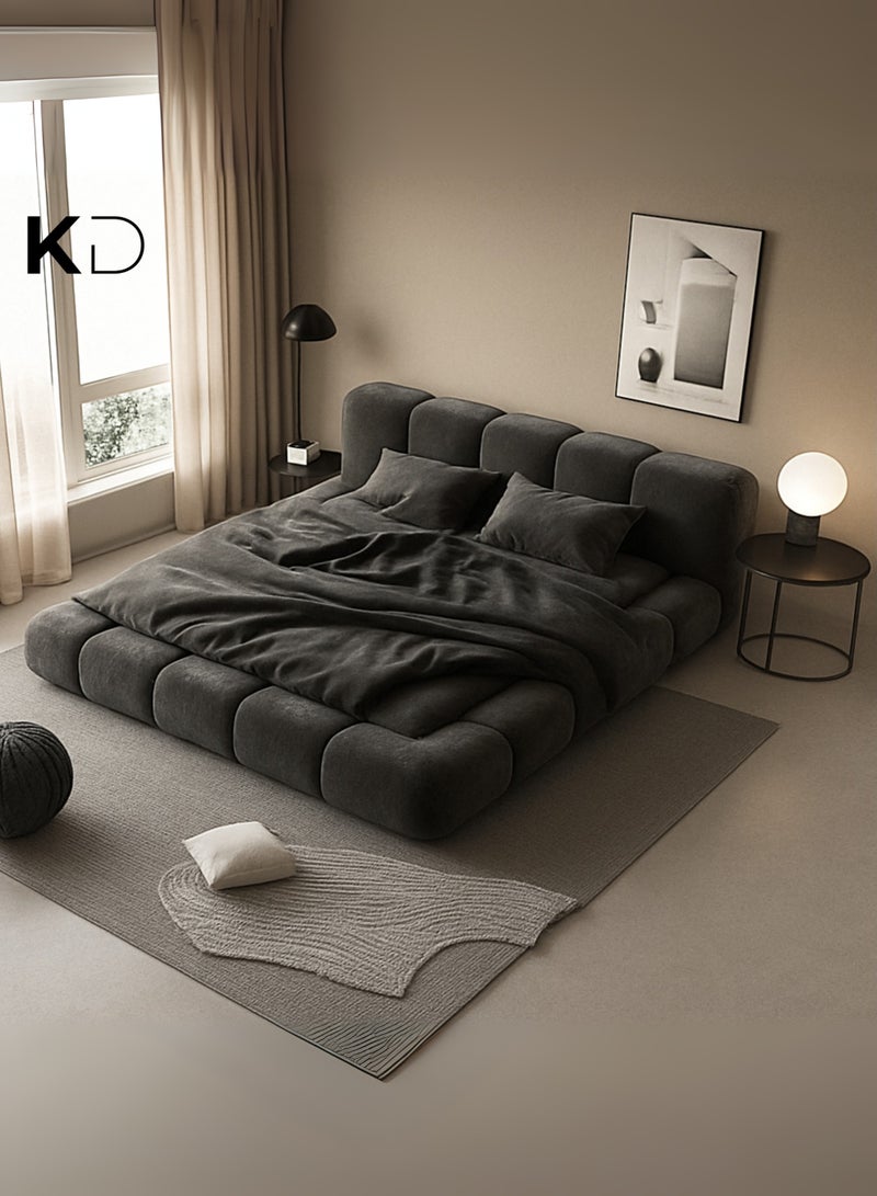KUSTOMDECO Kustom Deco Modern Cloud Upholstered Platform Bed with Padded Tufted Headboard – Low Profile Designer Customizable Fabric Bed Frame, Queen Size 150x200cm , UAE Furniture - Image 2