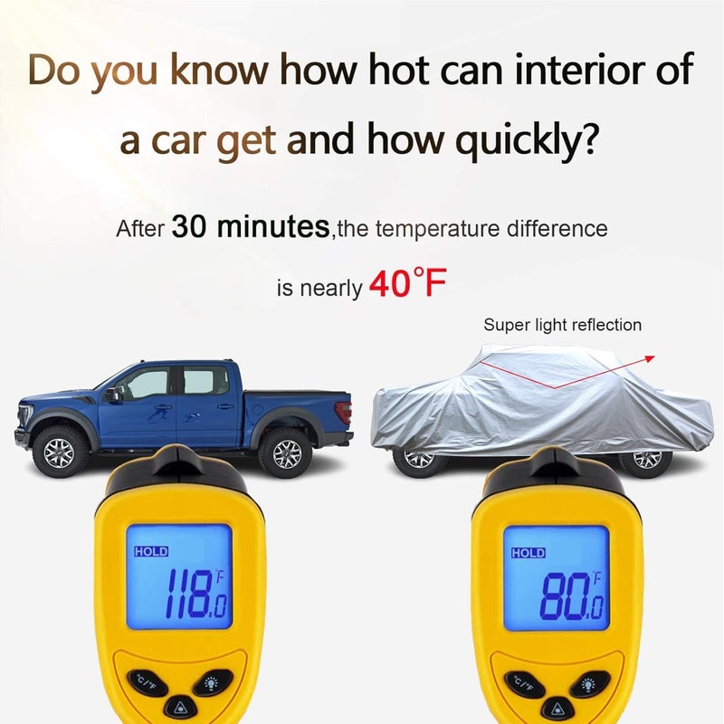 SEAZEN غطاء سيارة 6 طبقات، غطاء سيارة شاحنة مقاوم للماء، مقاوم للثلج/حماية من الأشعة فوق البنفسجية/مقاوم للرياح، غطاء سيارة عالمي من قماش قابل للتنفس مع قطن (211 بوصة إلى 230 بوصة) - Image 5