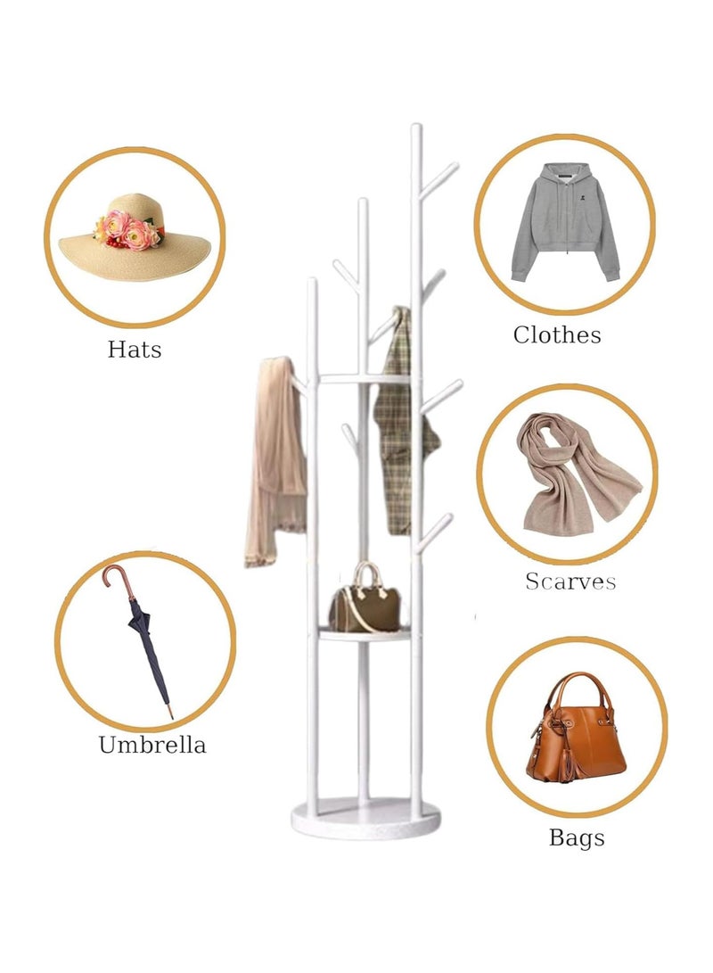 انسجام حامل معاطف قائم بذاته، شجرة معاطف حديثة مع 3 أرفف تخزين و9 خطافات، حامل معاطف معدني، حامل شجرة مع قاعدة رخامية للمدخل والممر وغرفة النوم - Image 2