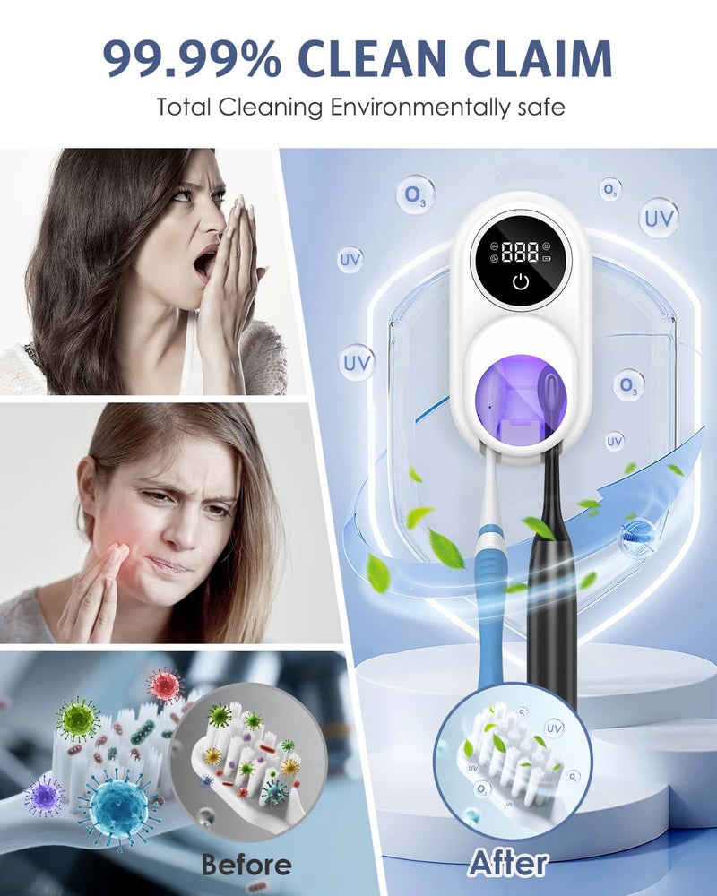 Temracha Toothbrush Sanitizer Holder, Upgraded UV Toothbrush Holder with Dual-Mode Clean & Fan Dry, LED Smart Screen, Auto-Inductive Cover, Toothbrush Wall Mounted Cleaner Organizer for Bathroom, Trip - Image 5