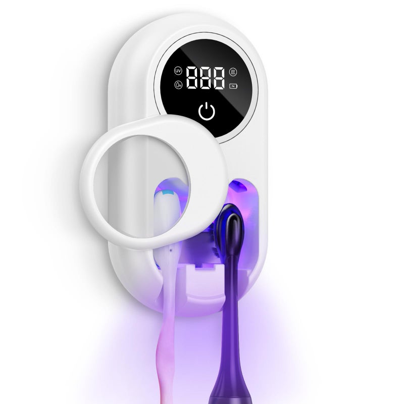 Temracha Toothbrush Sanitizer Holder, Upgraded UV Toothbrush Holder with Dual-Mode Clean & Fan Dry, LED Smart Screen, Auto-Inductive Cover, Toothbrush Wall Mounted Cleaner Organizer for Bathroom, Trip - Image 1