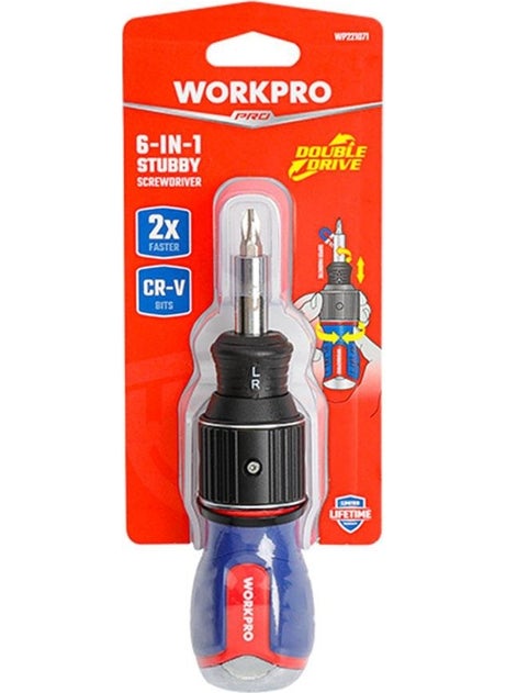 WORKPRO WP221071 6-In-1 Professional Cr-V Ratchet Magnetic Stubby Screwdriver Set  - Image 5