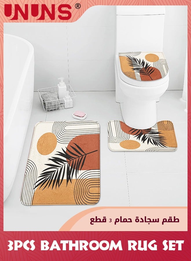 UNUNS 3-Piece Bathroom Rug Set,Abstract Minimalistic Arch Bath Mats Set For Bathroom,Anti-slip Washable Cover Floor Rug Decorations For Kitchen Bathroom - Image 2