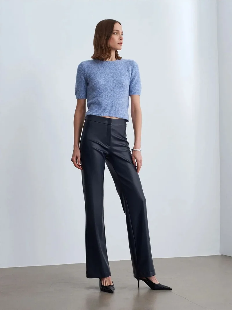 ديلفين DILVIN Women's Faux Leather Flare Pants