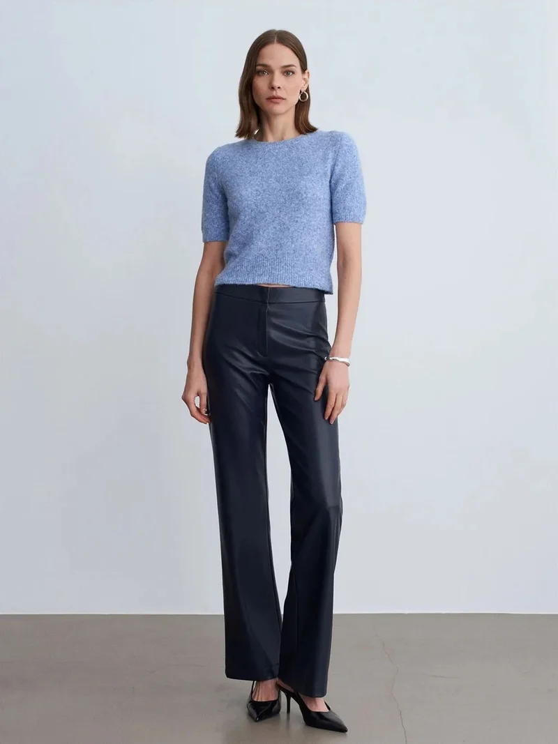 ديلفين DILVIN Women's Faux Leather Flare Pants