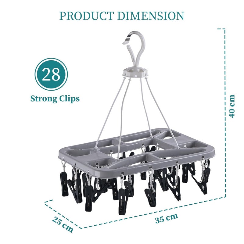Kuber Industries 2 Pcs Plastic Cloth Drying Hanger with Clips 28 360 Rotating Balcony Laundry Hangers Stand for Drying Clothes Baby Cloth Socks Hankerchiefs Grey - Image 3