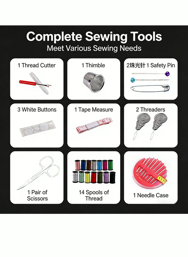 فَرَحُوم طقم خياطة سفر مكون من 27 قطعة للكبار والصغار - لوازم خياطة طارئة محمولة مع خيوط وإبر ومقص وشريط قياس - مثالي للمبتدئين والسفر والمنزل والإصلاحات - Image 4