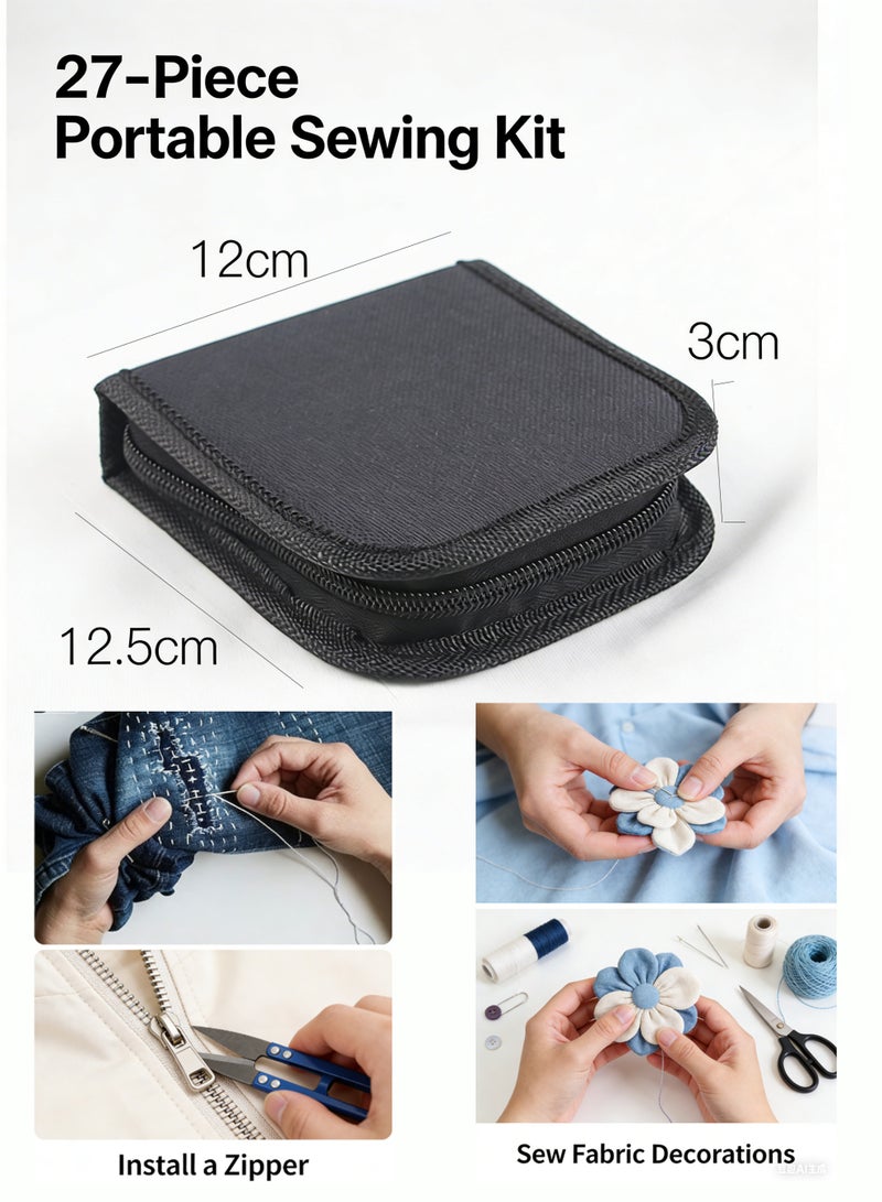 فَرَحُوم طقم خياطة سفر مكون من 27 قطعة للكبار والصغار - لوازم خياطة طارئة محمولة مع خيوط وإبر ومقص وشريط قياس - مثالي للمبتدئين والسفر والمنزل والإصلاحات - Image 5