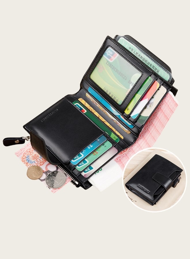 بانيانو محفظة رجالية ريترو مضادة للسرقة محفظة قصيرة من الجلد الطبيعي للرجال باللون الأسود - Image 1