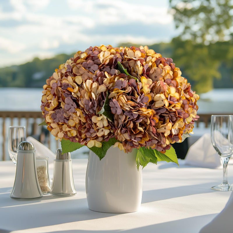 Bailikang 10PCS Fake Hydrangea Artificial Flowers Hydrangea Bouquet for Home Wedding Bridal Bouquet Office Party Table Centerpiece DIY Floral Decor (Autumn Orange) - Image 5