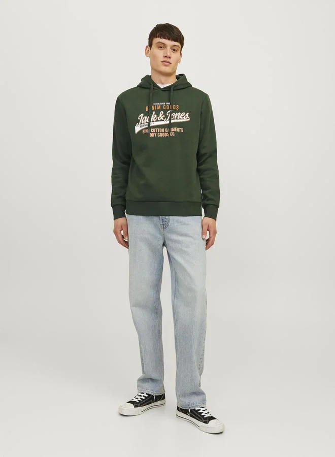 JACK & JONES Logo Print Hoodie with Drawstring