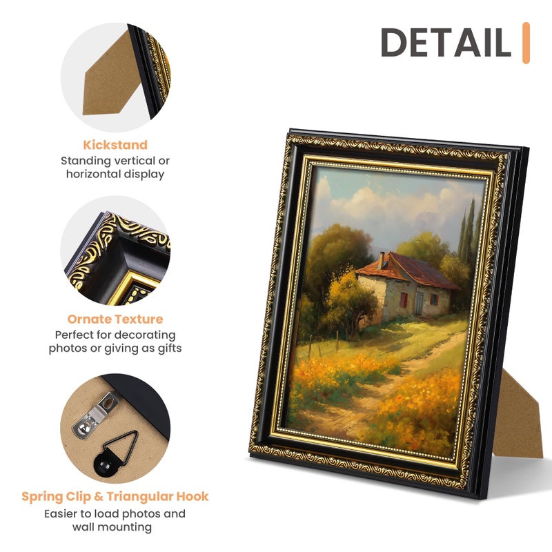 أبس سيمبلز upsimples 8x10 إطار الصورة مع الزجاج الحقيقي 2 حزمة إطارات صور عتيقة مزخرفة للجدار أو الطاولة معروضة الذهب والأسود 8 × 10 إطار صورة للجدار د؟ - Image 5