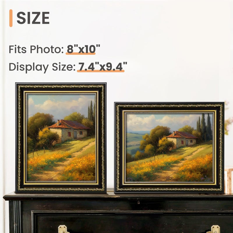 أبس سيمبلز upsimples 8x10 إطار الصورة مع الزجاج الحقيقي 2 حزمة إطارات صور عتيقة مزخرفة للجدار أو الطاولة معروضة الذهب والأسود 8 × 10 إطار صورة للجدار د؟ - Image 2