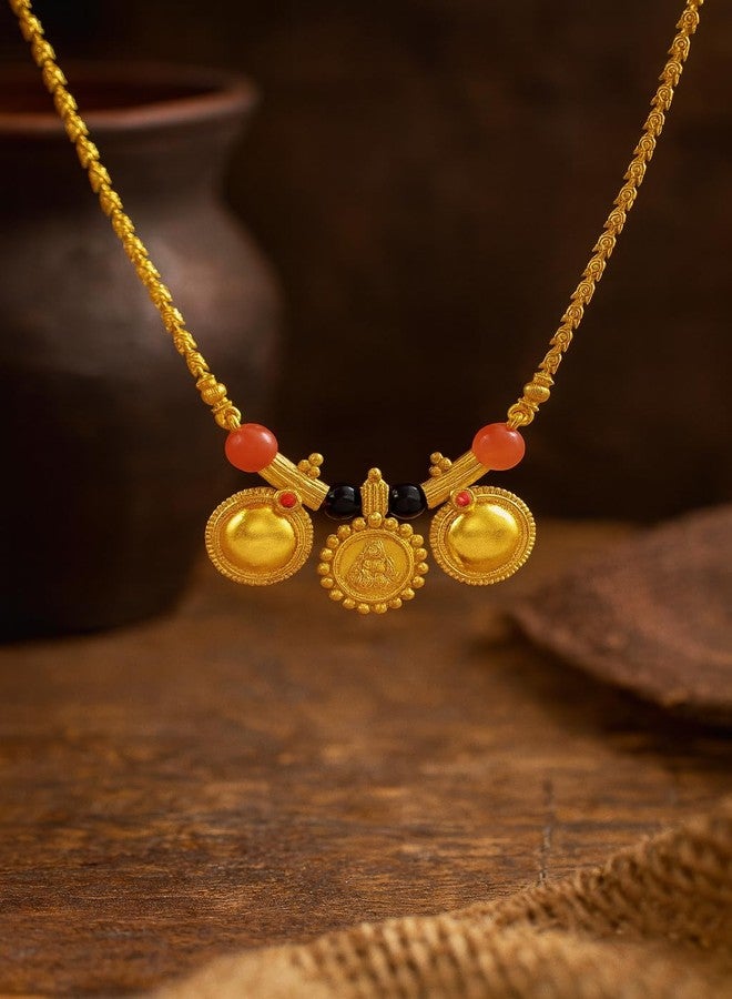 SHANKHRAJ MALL Traditional Gold Plated Mangalsutra with Laxmi Coin & Vatti Pendant Design for Women | Ethnic Temple Jewellery Necklace - Image 2