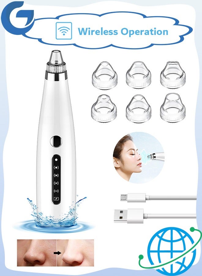 مانجي مزيل ذو رأس أسود مزود بـ 6 أطراف قابلة للتبديل و 5 سرعات قابلة للضبط مزيل ذو رأس أسود كهربي لخرطوم الوجه والذقن، وشاشة ذات رأس أسود قابلة لإعادة الشحن (أبيض - Image 1