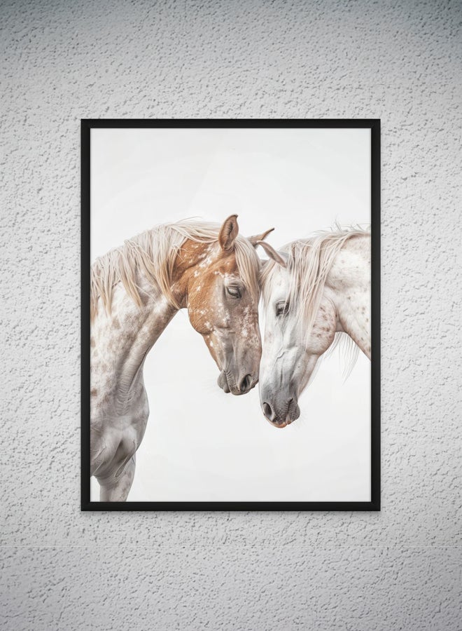 Art Decor Framed Fine Art of Two Horses Portrait Equestrian Artwork Animal Wall Art Print Wall Decor for Home Living Room Bedroom Office Studio and Gifting - Image 1
