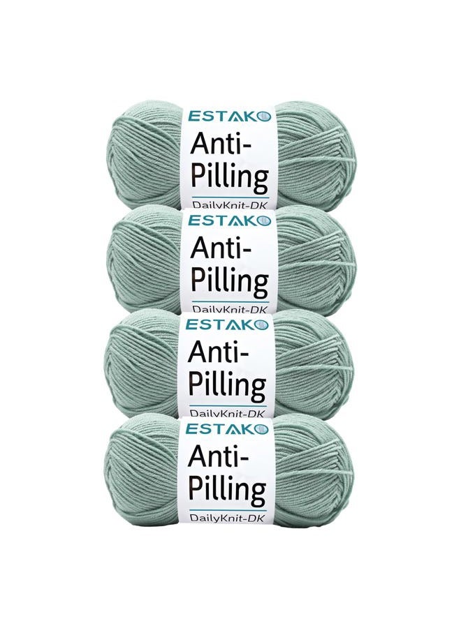 Estako DailyKnit-DK - (4 Skeins Pack) - 100% Anti-Pilling Acrylic Yarn - Soft DK Light Weight #3 - (4 x 3.52 oz / 4 x 273 yds) - for Knitting & Crocheting (80004 - Mint Green) - Image 1