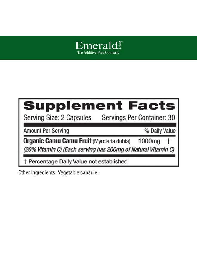 Emerald Laboratories Emerald Labs Camu Camu - Plant-Sourced Vitamin C, Bioflavonoids, Amino Acids & B Vitamins - Gluten-Free, Vegan - 60 Vegetable Capsules (30-Day Supply) - Image 2