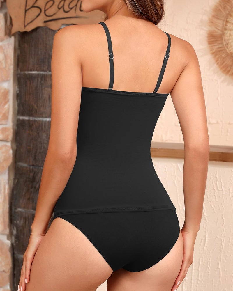 Aqua Eve Bandeau Swimsuits for Women Two Piece Bathing Suits Ruched Tummy Control Tankini Sets Strapless Swimwear Black Medium - Image 2