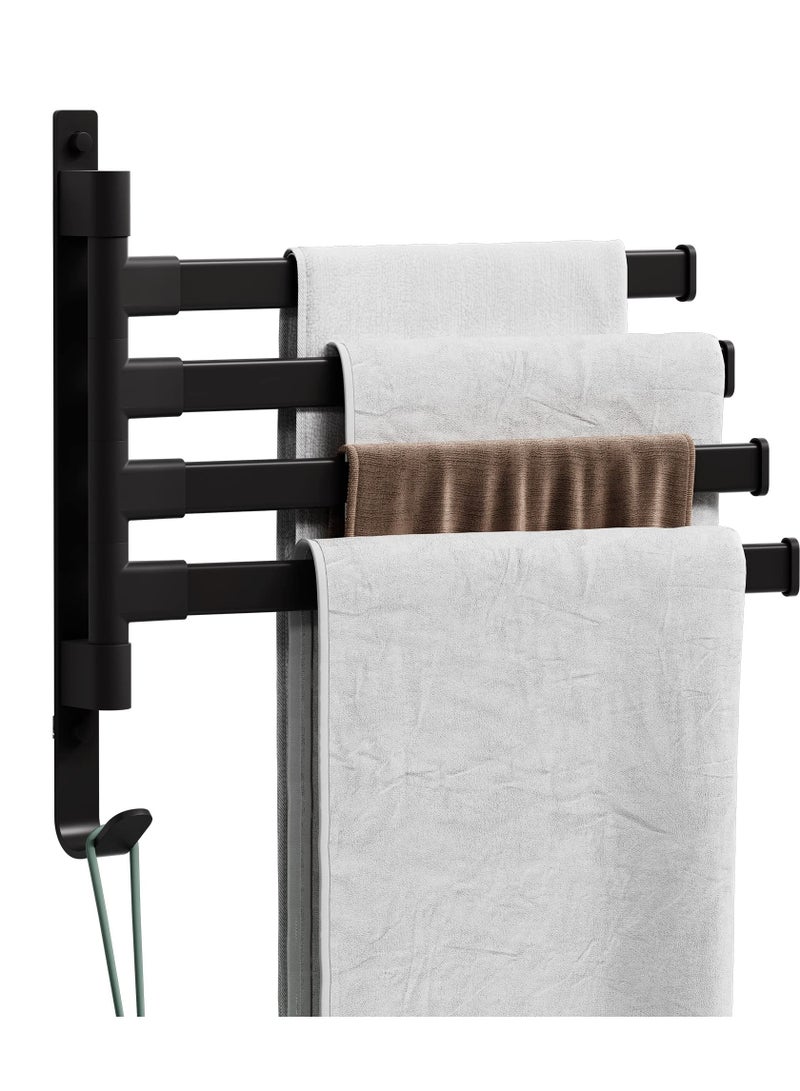 Captaintech Swivel Towel Rack,Wall Mounted Black Towel Bar with 4-Arm Towel Hanger,Rustproof Towel Racks for Bathroom 180° Rotation,13 Inch Bathroom Towel Holder, Bathroom Accessories - Image 1