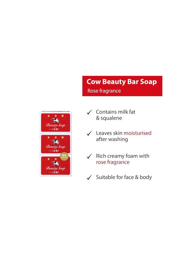 Cow Brand Beauty Soap Red Box Rose Fragrance 90g x 3 - Moisturizing Milk Soap -Gentle Face & Body Cleanser - Made in Japan - Image 5