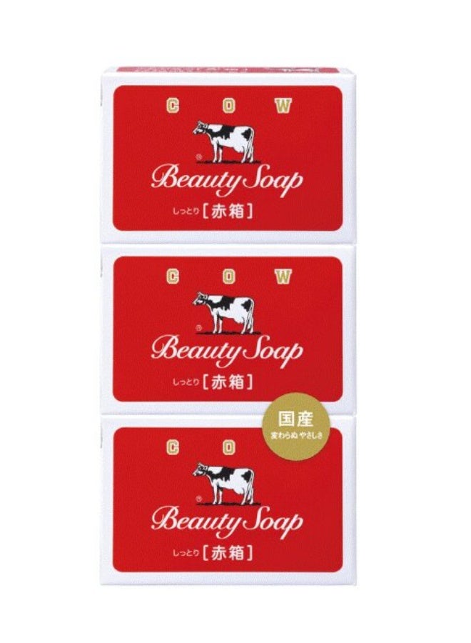 Cow Brand Beauty Soap Red Box Rose Fragrance 90g x 3 - Moisturizing Milk Soap -Gentle Face & Body Cleanser - Made in Japan - Image 1