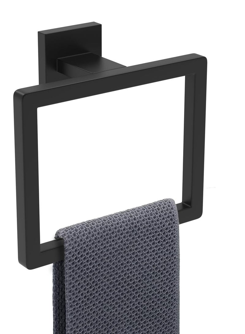 Oasisgalore Hand Towel Holder for Bathroom,  Stainless Steel Square Towel Ring, Towel Ring Holder Brushed Matte Black  - Image 1