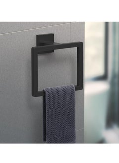 Oasisgalore Hand Towel Holder for Bathroom,  Stainless Steel Square Towel Ring, Towel Ring Holder Brushed Matte Black  - Image 2