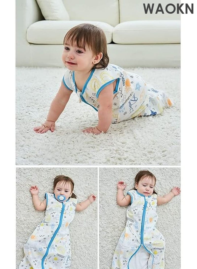 دبليو أيه أو كي أن كيس نوم للأطفال الرضع - بطانية قابلة للارتداء - طقم ملابس حديثي الولادة مع بيجامات متناسقة - كيس نوم من القطن الناعم، حقيبة نوم للأطفال حديثي الولادة، بطانية ملابس للبنات، بيجامات صغيرة، بيجامات للأولاد، طقم ملابس بالإضافة إلى فستان كيس النوم مناسب للأطفال من عمر 0-3 و3-6 و6-12 و12-18 شهرًا (S) - Image 4