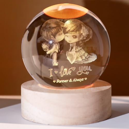 ZRENJHUS Love You Gift for Her Lovers 3D Crystal Ball Couple Gift Valentine's Gifts idea for Women 60mm Glass Romantic Gift for Wife Globe Decor I Love You Gifts Anniversary Christmas Birthday Gifts - Image 1