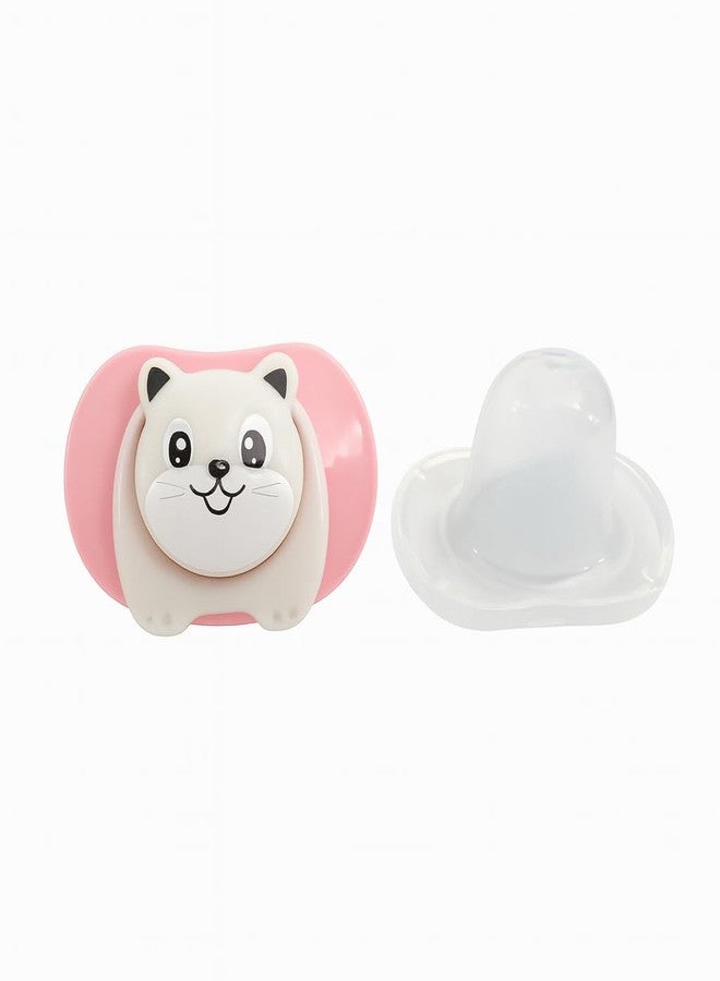 DTR Creation Cartoon Baby Pacifier – BPA-Free Silicone Nipple | Newborn Soother & Teething Aid | Pink & White Bear Design | 0 Months+ - Image 1