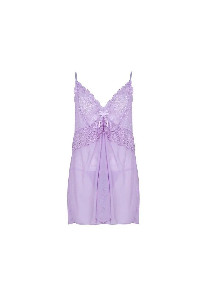 Generic - 1-Set Women's Fashion Deep V-neck Lace Stitching Nightdress,Lingerie Pajama Dress Set,Plus Size Homewear Nightgown,Colour Purple - Image 1