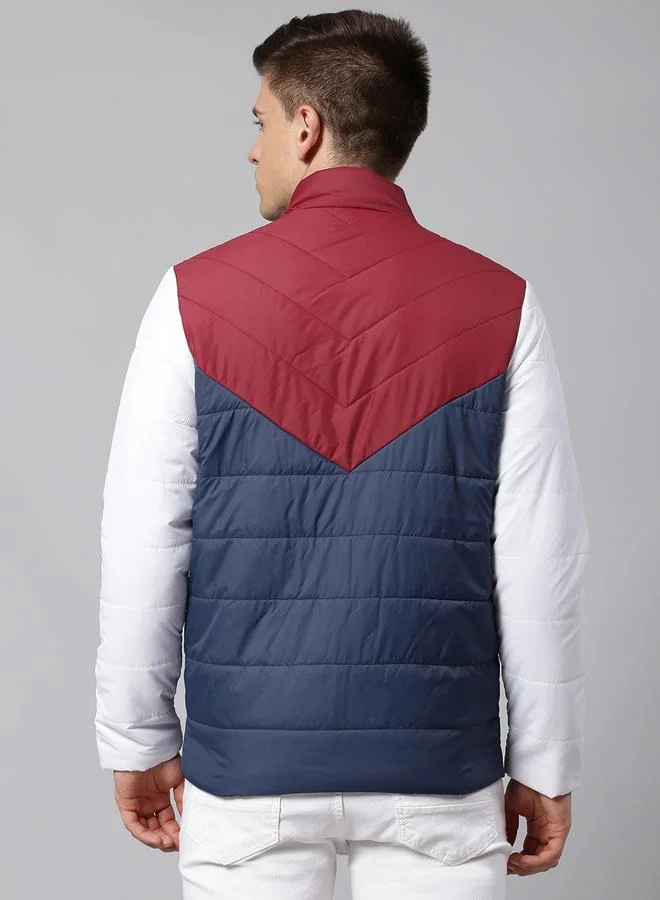 Dennis Lingo Bright Navy Regular Fit Men's Colourblocked Mock Neck Polyester Jacket with Zipper Closure