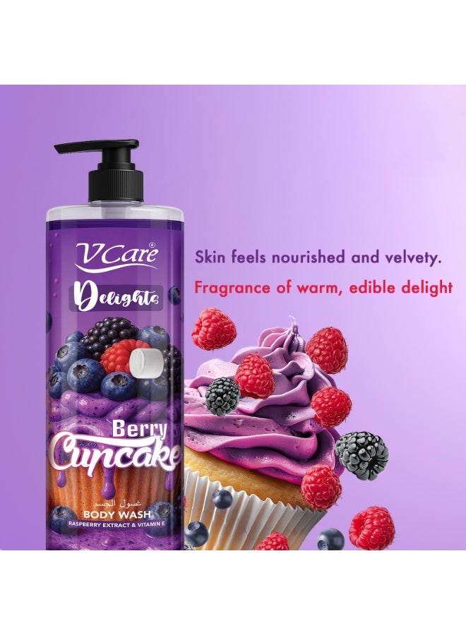 VCare V Care Delight Berry Cupcake Body Wash 1L - Gourmand Fragrance, Deep Cleansing & Moisturizing, Rich Lather Non-Drying Formula - Image 4