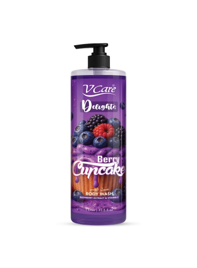VCare V Care Delight Berry Cupcake Body Wash 1L - Gourmand Fragrance, Deep Cleansing & Moisturizing, Rich Lather Non-Drying Formula - Image 1