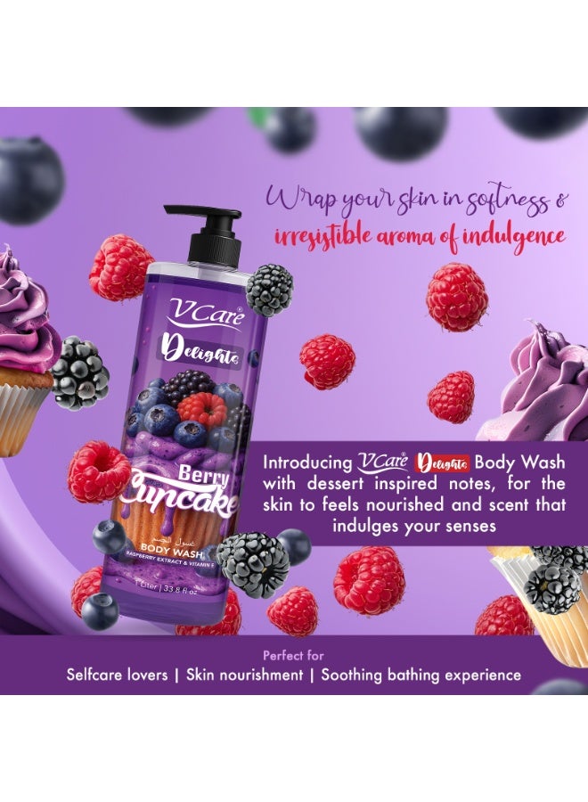 VCare V Care Delight Berry Cupcake Body Wash 1L - Gourmand Fragrance, Deep Cleansing & Moisturizing, Rich Lather Non-Drying Formula - Image 3